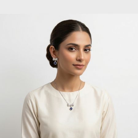 Norré Jewels Royal Sapphire Bow Set – Necklace & Earrings