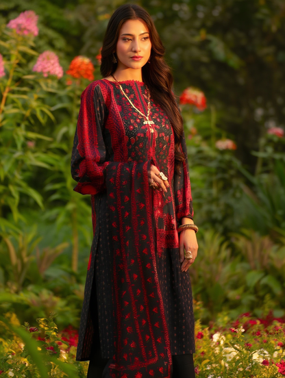 Navy Blue & Red Printed 3-Piece Unstitched Lawn | Libas Collection