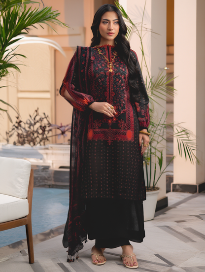 Navy Blue & Red Printed 3-Piece Unstitched Lawn | Libas Collection