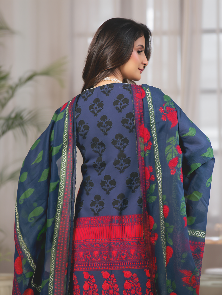 Black & Maroon Unstitched 3-Piece Lawn Suit | Libas Collection