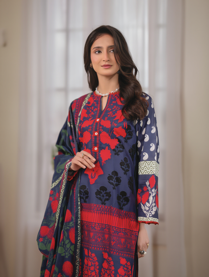 Black & Maroon Unstitched 3-Piece Lawn Suit | Libas Collection