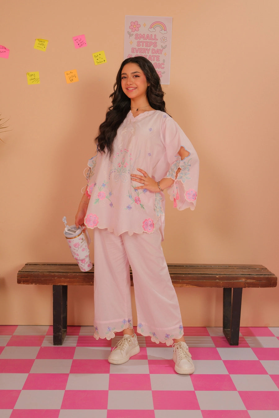 Baby Pink Floral Embroidered Co-Ord Set