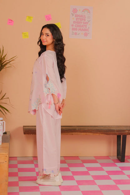 Baby Pink Floral Embroidered Co-Ord Set