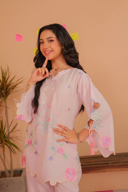 Baby Pink Floral Embroidered Co-Ord Set