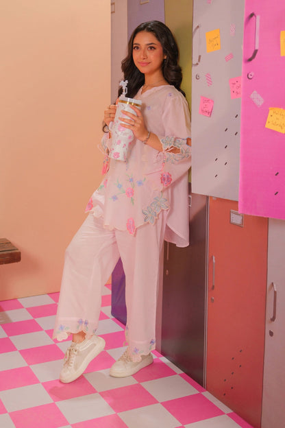Baby Pink Floral Embroidered Co-Ord Set