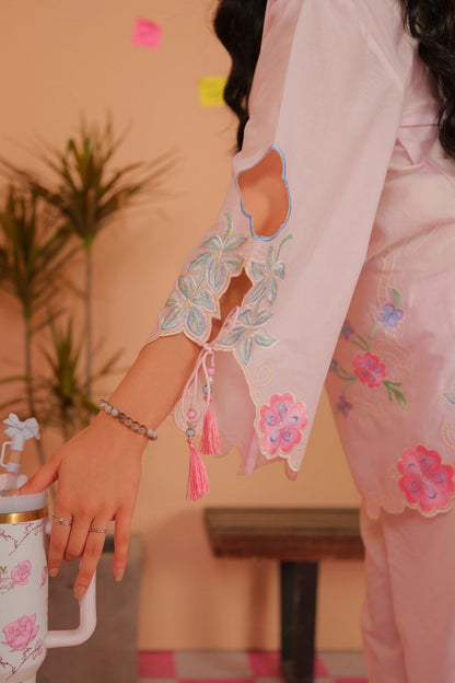 Baby Pink Floral Embroidered Co-Ord Set