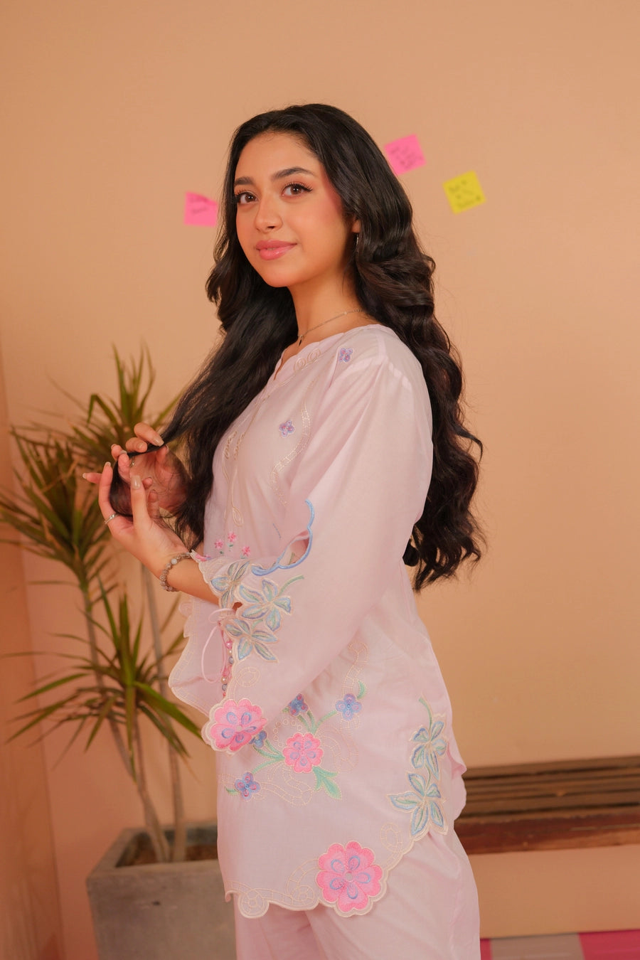 Baby Pink Floral Embroidered Co-Ord Set