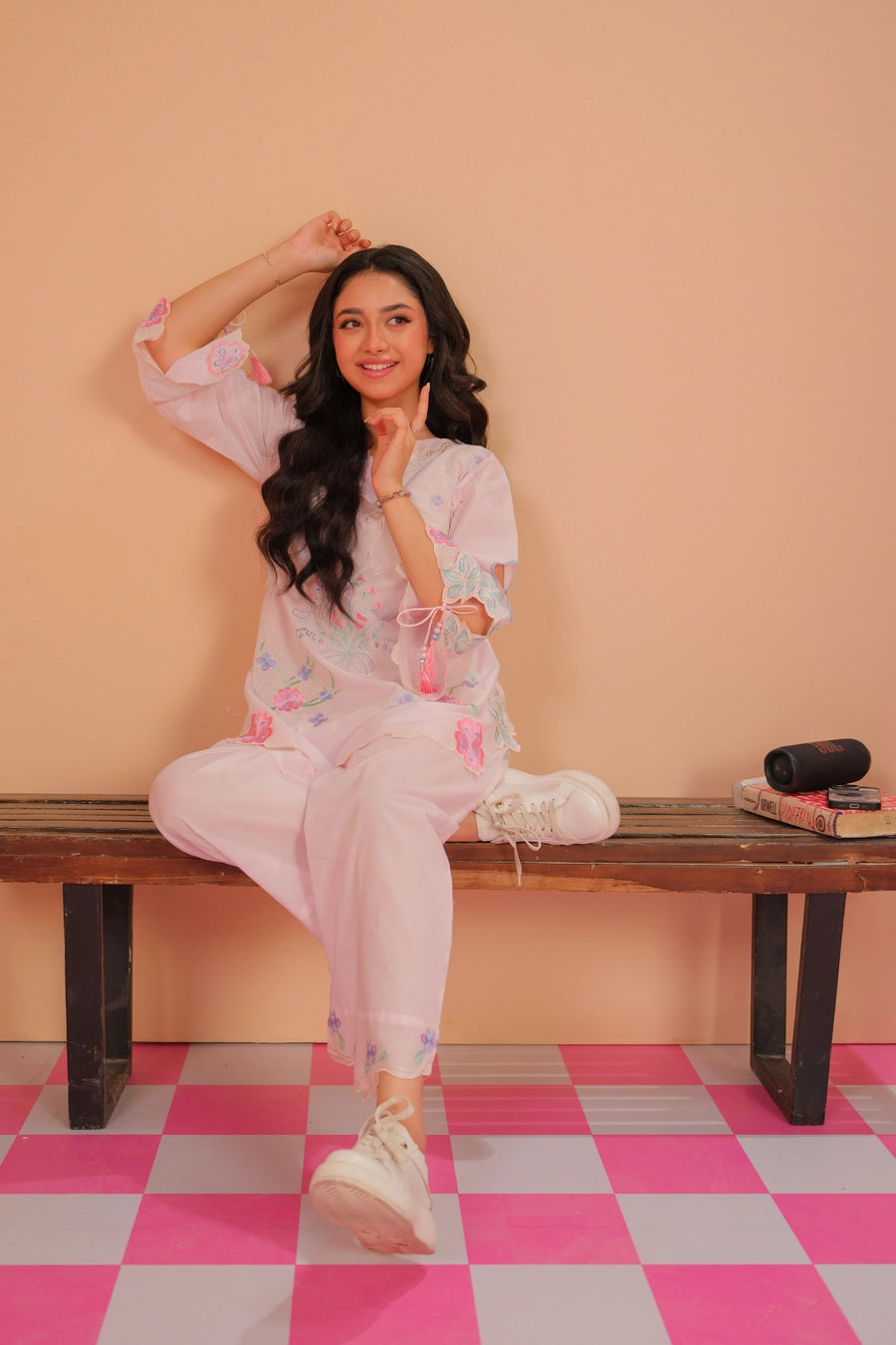 Baby Pink Floral Embroidered Co-Ord Set