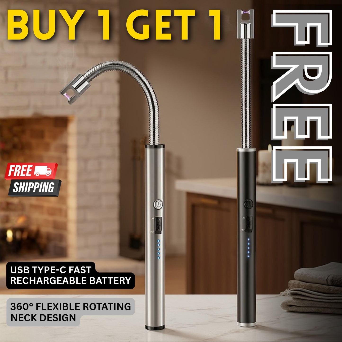 Buy 1 get 1 free 360° Electric Rechargeable Arc Lighter | Kitchen Electric Lighter Type C