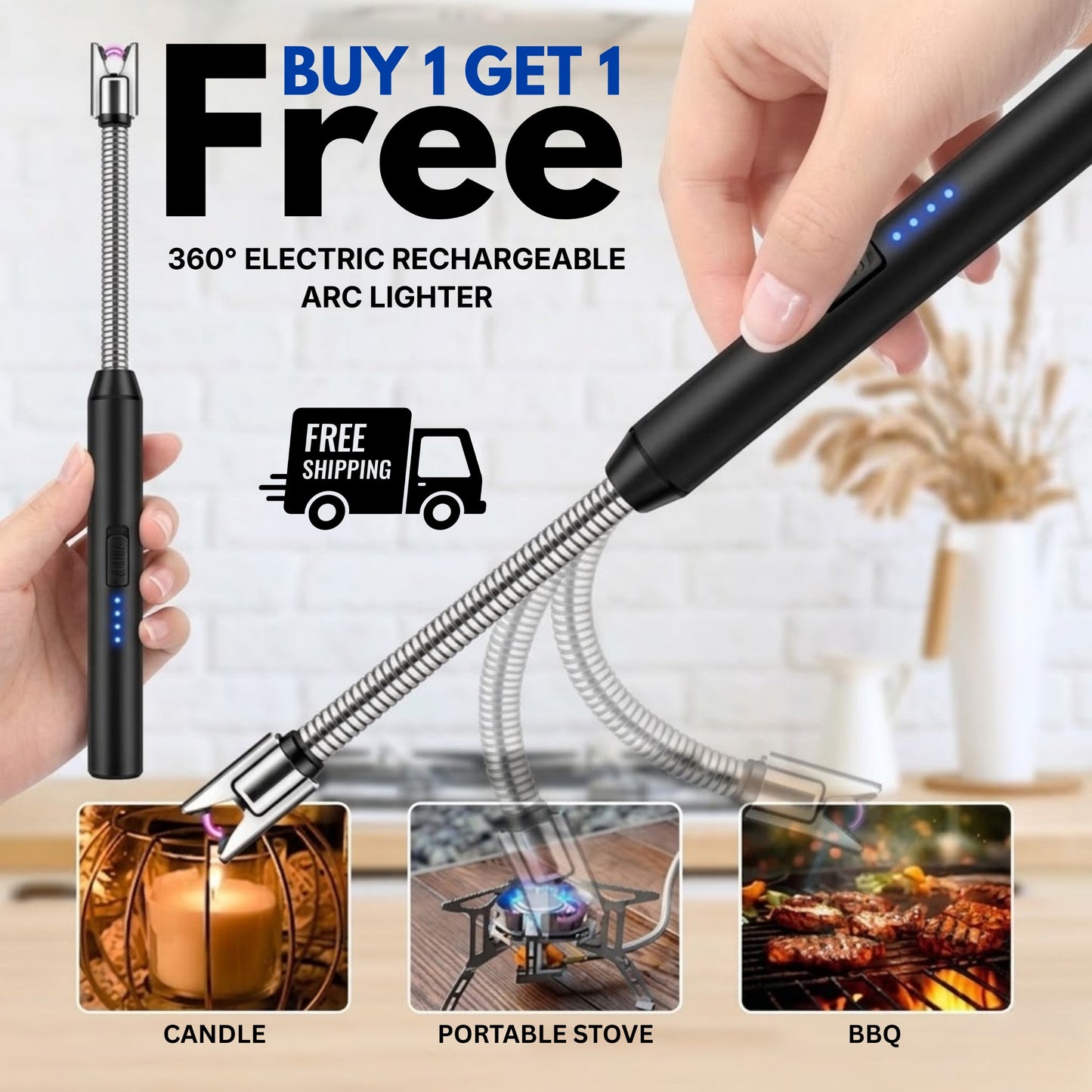 Buy 1 get 1 free 360° Electric Rechargeable Arc Lighter | Kitchen Electric Lighter Type C
